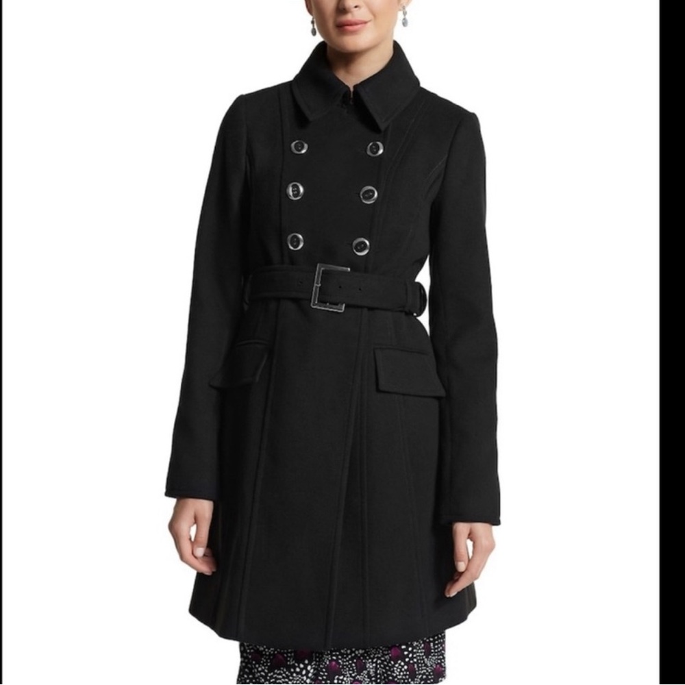 WHBM Women's Black Double-Breasted Coat